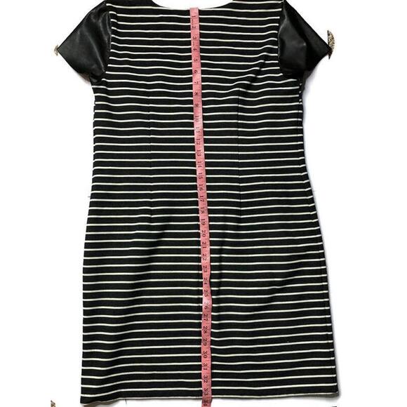 Ann Taylor Womens Shift Career Dress Navy White Faux Leather Short Sleeve M - Picture 9 of 9